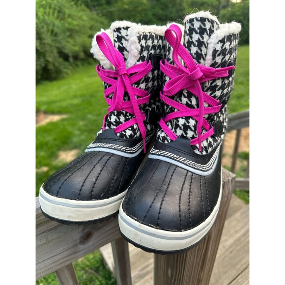 Sorel Tivoli Houndstooth Pink Black Boots Womens Size 10 Lined Fleece Winter - Picture 7 of 10